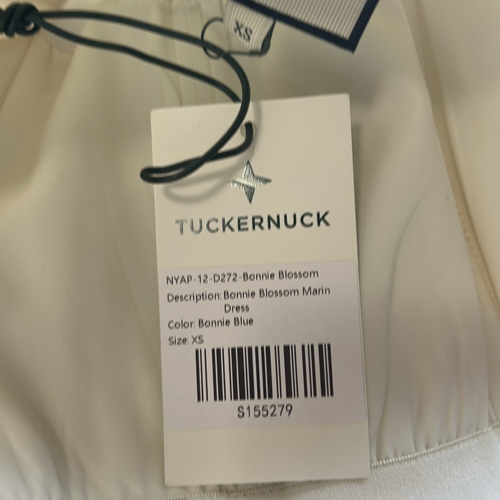 TUCKERNUCK Bonnie Blossom Marin Dress Blue Cream Strapless Midi Sz XS NEW - Picture 11 of 14